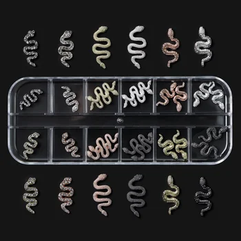 12 Нишки/скоростна 3D Блестящ Сплав Змия Дизайн Нокти Кристали и Метални Висулки За Дизайн на Ноктите Луксозен Циркон Скъпоценни Камъни За Нокти, Бижута направи си САМ Маникюр Инструменти