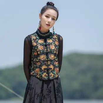 2022 китайски жилетка танский костюм женски етнически жилетка харадзюку с производството на бродерии от памук и лен, без ръкави традиционен ретро жилетка