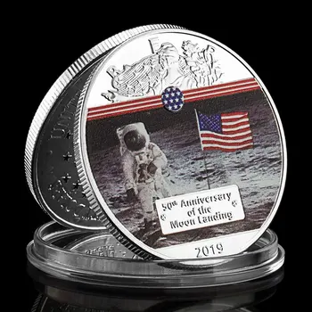 50-та годишнина от кацането на Луната 2019 Възпоменателна Монета С Цветно Покритие Коллекционный Подарък Аполо 11 сребърно покритие монета
