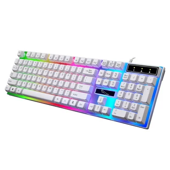 Проводна USB Детска Клавиатура Цветни Led Осветление Светещо teclado Gamer С Подсветка на екрана, Подобни На Механична На Допир Руската Стикер