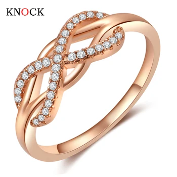 KNOCK най-високо качество Модерен Микро Инкрустиран Кръст Пръстени За Жени Сватбени Кубичен Циркон CZ Пръстен Crystal Rose Gold Цвят
