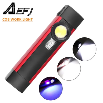 AEFJ Преносим 4 Режима на Удара Фенерче UV Фенерче USB Акумулаторна батерия Led Работна Лампа Магнитен XPE Окачен на Кука Лампа За Външно Къмпинг