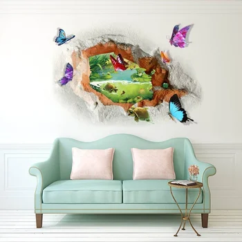 3D Светеща Пеперуда Счупена Дупка Рисувани Стенни Свалящ се САМ Стенни Стикер Художествена Vinyl Стикер Декор на Стая