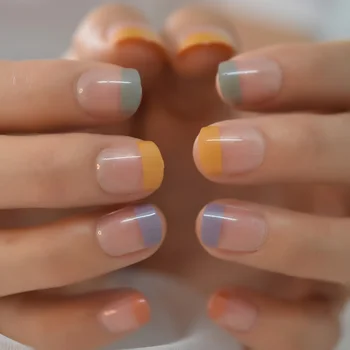 цветни типсы за нокти франция природа ноктите маникюр дизайн нокти режийни квадратни нокти натиснете върху ноктите къси доставка на едро IMABC