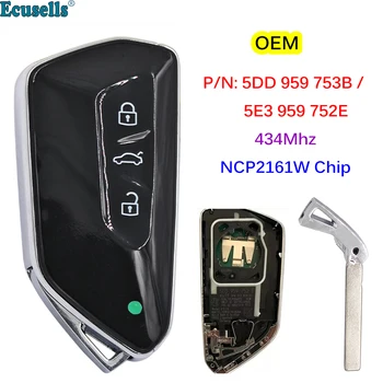 OEM 3 бутона Smart Remote Автомобилен Ключ 434 Mhz Id49 Чип КЛЮЧОДЪРЖАТЕЛ за Volkswagen Skoda 2020 2021 Golf 8 2021 P/N: 5DD 959 753B/5E3 959 752E