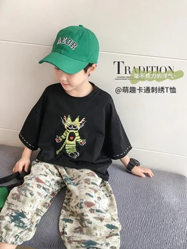 Лятна Новата Модерна детска тениска с къси ръкави за момчета 2022 г., Универсална детска тениска с изображение на аниме за почивка, Модерен топ