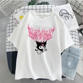 Женска тениска с готическа принтом за момичета Y2K Harajuku, Бяла Риза с кръгло деколте и къс Ръкав, дамски Потници, Тениски, Директен доставка