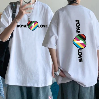 One Love Тениска Гордост Дъга Принт Harajuku Мъжки И Дамски Блузи