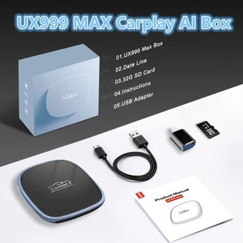 Авто AI Box UX999 Max Android 10,0 Безжичен CarPlay Android Auto 4G LTE Qualcomm 8 Core за Youtube, Netflix За VW, Kia, Toyota