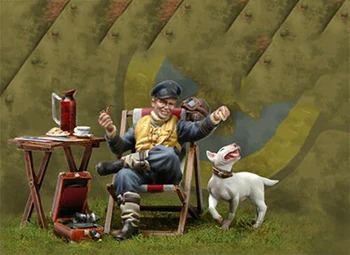1/32 древен човек седи с кучето Фигурка от смола на Модела комплекти Миниатюрен gk в Разглобено формата на Неокрашенный