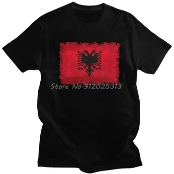 Ретро Албански Флаг С Окъсани Ръбове, Тениски, Мъжки Памучен Тениска, Графични Тениски, Патриотическая Тениска Албания Love С Къс Ръкав