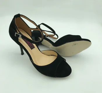 Удобни и модни обувки за танци на Аржентинското танго, вечерни обувки, обувки за Сватба, черен велур, аржентина кожена подошва6282а-BS