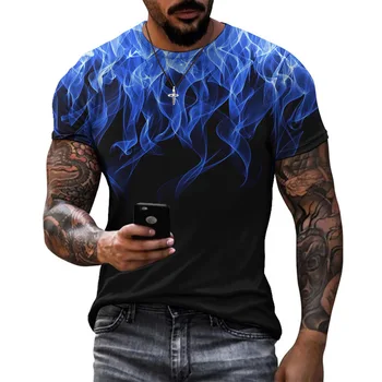 Тениски С 3D Принтом Пламък, Мъжки Улични Тениски В Стил хип-хоп, Летни Модни Тениски С Огнени Петна, Ежедневни Градинска Дрехи, Популярните Мъжки Блузи С Къс Ръкав