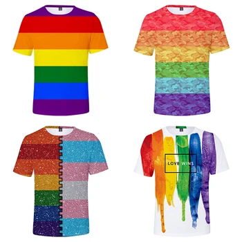 ЛГБТ Дъгата Флаг Лесбийки, Гей мъже, 3d Тениски Лятна Мъжка Мода Дамска тениска С Къс Ръкав 3D Тениски Тениска Блузи, Потници