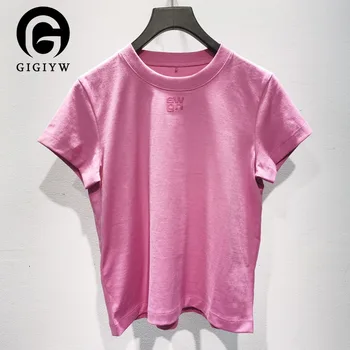 GIGIYW Продукт С Писмото принтом, Памучен Универсална тениска с Къс ръкав Wang Women 2022, Дизайнерски марка