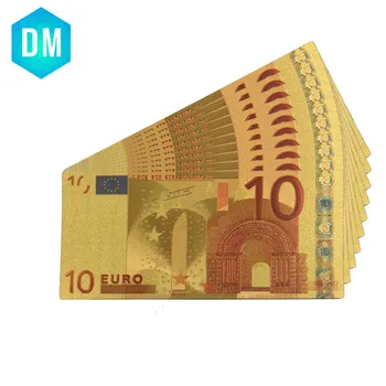 10 бр Цветни Позлатен Златна Банкнота от 10 Евро добри Произведения на изкуството Подарък Хартиени Пари, Подаръци