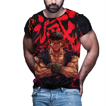 Мъжка тениска с къс ръкав Street Fighter с 3D Принтом, Риза с Кръгло деколте, Голям Размер, Нова