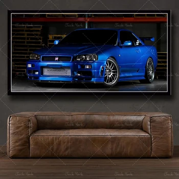 Модулна стенни художествена картина на платно HD печат на плакат модерна декорация на дома, прекрасен Nissan Skyline R32 спортен автомобил картина рамка