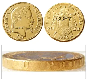 Франция 20 Франция 1865А Наполеон III Позлатени Копие на Декоративна Монета