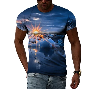 Летен Пейзаж Креативни Графични Тениска Мъжка Мода Ежедневни Индивидуалност Уникален Harajuku 3D Печат на Тениски С Къс Ръкав Потник