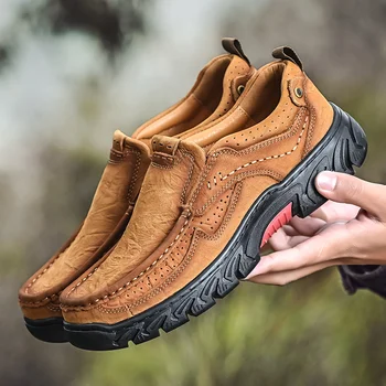2022 Висококачествени мъжки обувки от естествена кожа + микрофибър, мека гума против хлъзгане лоферы, Мъжки Ежедневни кожени обувки, Размер 38-46