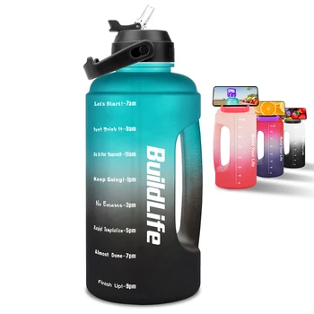 BuildLife Мотивационни Бутилка за вода с Соломинкой 2,2 л 73 грама Полгаллона Без съдържание на BPA Голяма Кана за Пиене с Отбелязване Време