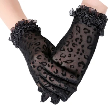 1 Чифт Нови Модерни Ръкавици, Сексуална Леопардовые Дамски Дантелени Слънчеви UV-защитни ръкавици за шофиране, Дамски Мрежести Къси Тънки Ръкавици с пълна Пръст