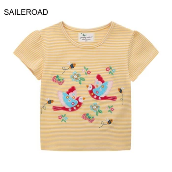 SAILEROAD/От 2 до 7 години, Тениска с Къси Ръкави и Шарките на Птици от Картун За Момичета, Пролетно-летни Детски Памучни Тениски за Момчета, Тениски