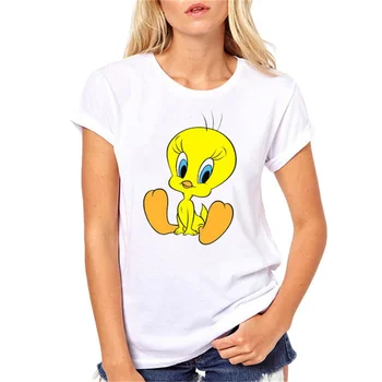 Карикатура Tweety Bird Piolin Принт Забавни Тениски За Жени Tumblr Femme Облекло Аниме Новост; Лидер В Продажбите На Потребителски Топ Женски
