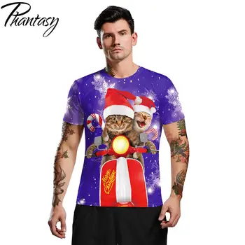 Фантазия 2020 Весела Коледа Грозна Тениска Дамски Мъжки Забавно Аниме Облекло Коледни Тениски С Принтом Котка