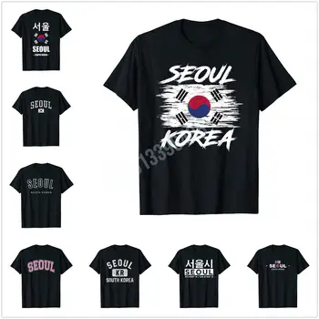 Повече На Дизайна Флаг Сеул Корея Ретро Южна Корея Кънтри Любовник Корея Тениска За Мъже И Жени Тениска Хип-Хоп Блузи Памучни Тениски