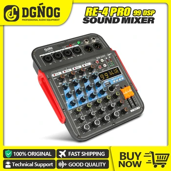 RE-4 PRO 6-Канален Аудиомикшер 99 DSP Ефекти за Миксиране на Звук DJ Конзола с Bluetooth USB за Вечерни Студиен Компютър за Запис на