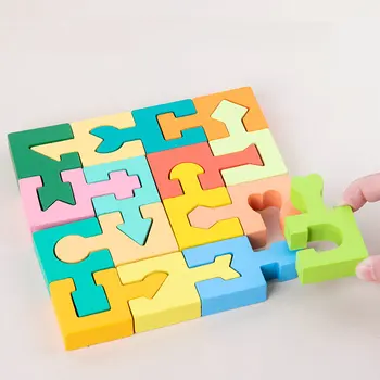 16шт Геометрична Форма Съответните Свързващи Блокове Образование на Децата Логическо Мислене Пъзел Монтесори Детски Дървени Играчки