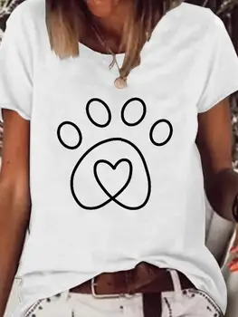 Лятна Мода Paw Sweet Love Стил Тенденция Дамски Дрехи Къс Ръкав Тениска с Графичен принтом Тениска Облекло Kawaii Базова Тениска Топ