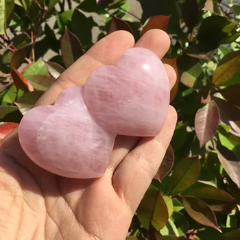 Естествен розов кварц кристал във формата на сърце от камък розов кристал двойни сърца за подарък