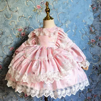 Пролет-есен rose испанското бална рокля за малки момичета, детско бельо сшитое принцеса рокля с дълъг ръкав за рожден ден