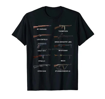 WW2 Оръжие Пехотное Оръжие М1 Гаранд Ли-Энфилд Thompson SMG Тениска Тениска Harajuku Градинска Облекло