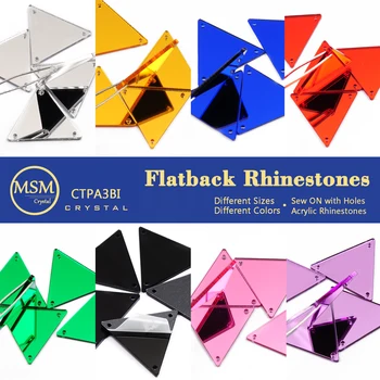 Цветни кристали акрилни sew кристали с дупки Триъгълни смесени размери акрилни плоските огледални топки за Дрехи Облекло