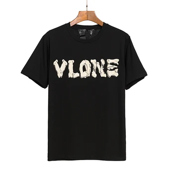 Класически Дамски двойка Vlone с Къси ръкави, Свободна Градинска риза в стил хип-хоп с Голямо V-образно деколте, Мъжки Памучен тениска с Кръгло деколте 059