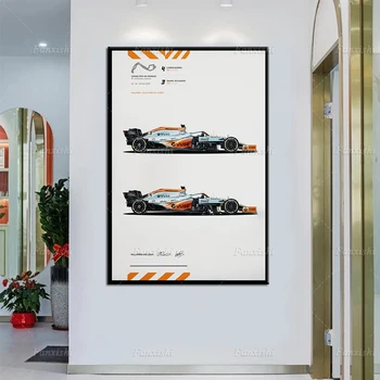 Модерен Автомобил F1 MCL35M Gulf Team - Легендата на формула 1 Плакат на Стенно Изкуство Платно Живопис HD Щампи Модулни Картини Декор За Хола Мъжки Подарък