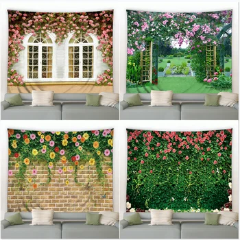 Розови Цветя И Зелени Растения Пейзаж Градина На Фона На Декор Гоблен Селски Пейзаж Рисувани Стенни Спалня Хотел За Домашни Одеяло