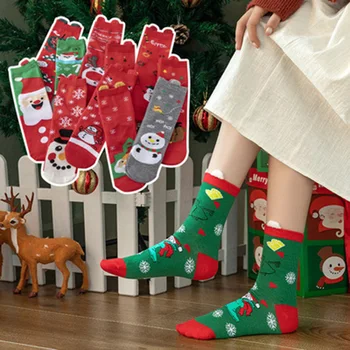 2021 Есенно-зимни и Коледни чорапи от чист памук, Чорапи с герои от анимационни филми, Женски Червени Празнични чорапи с лосем, Чорапи за Хелоуин, 4 чифта/5 двойки