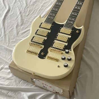 Това е професионална, на 6-струнен двухголовочная електрическа китара с кремаво-жълт корпус, уникално и красиво звучене