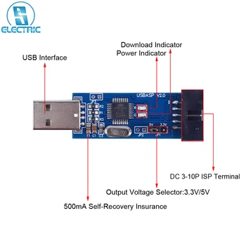 LC-01 51 AVR Програмист ISP USBASP Downloader Източник на енергия 3.3v/5 В Подкрепа на вградения чип ATmega8 (L) Защита от претоварване работен ток
