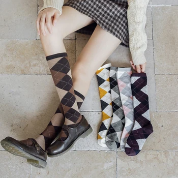 Нови Есенно-Зимни Дамски Чорапи До Прасците, Сладки Шотландски Таблетка Топли Чорапи в стил Лолита 