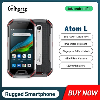 Отключени 6 + GB 128 GB Издръжлив смартфон Unihertz Atom L Android 11 Бързо Зареждане на 48 MP Камера 4300 mah Отпечатък от пръст на Две Sim карти NFC