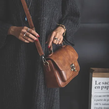 Малка дамска чанта с Капак в ретро стил От Изкуствена Кожа с Ключалка, Реколта Кафява Чанта През Рамо, Однотонная Ежедневна чанта-месинджър MD0254