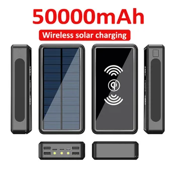 Слънчев Безжичен Банка за Захранване на Преносим 50000mAh Зарядно Устройство 4USB външна Батерия Фенерче, за да Xiaomi iPhone Samsung
