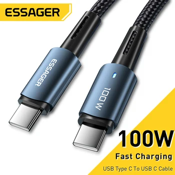 Essager 100 W USB Type C ЗА C USB Кабел За Xiaomi Huawei P30 P40 Pro 5А Тел За Бързо Зареждане, Кабел За Данни За Samsung S21 Ultra S20