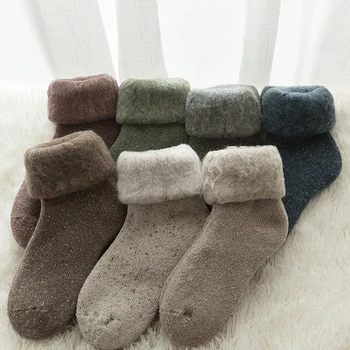 Плюшени Дебели Обикновена Чорапи, Ски Чорапи със Средна дължина, Вълнени Чорапи със Заек, На Студен Сняг, Зимни Топли Мъжки, Дамски Чорапи, 1 Чифт